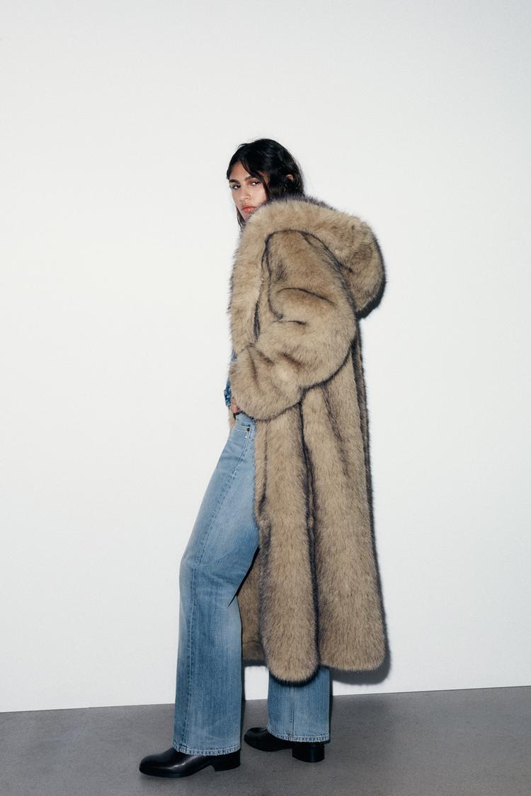 Faux fur coat with hoodie