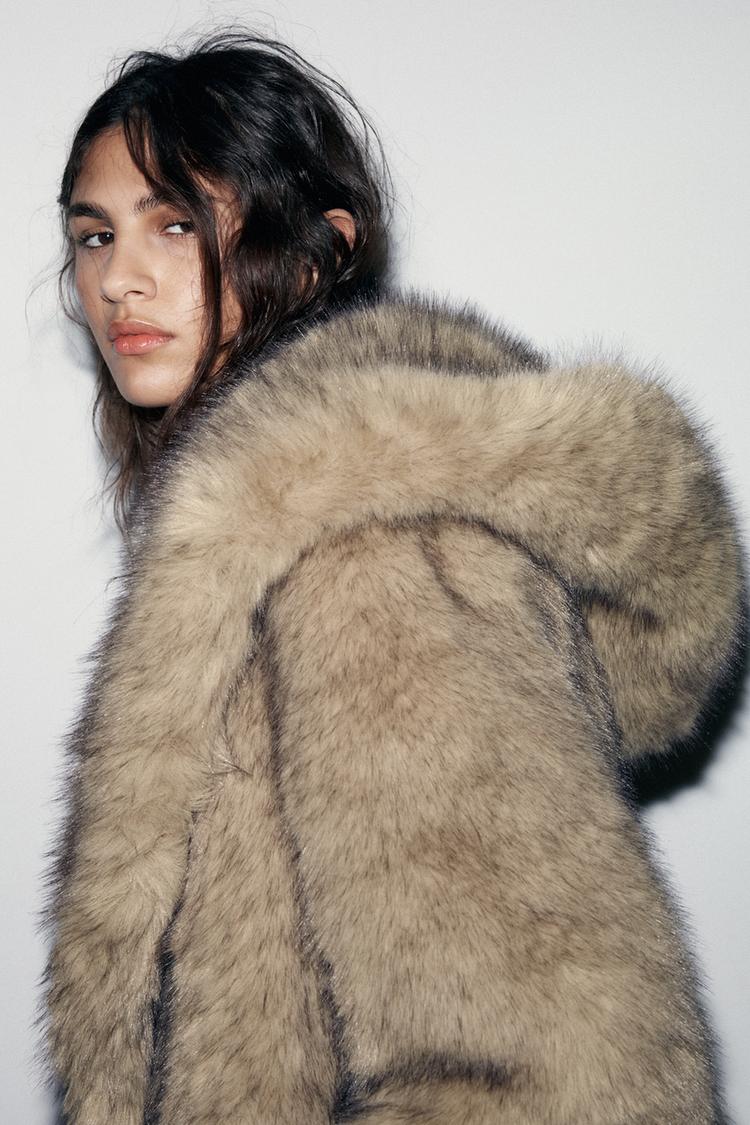 Faux fur coat with hoodie
