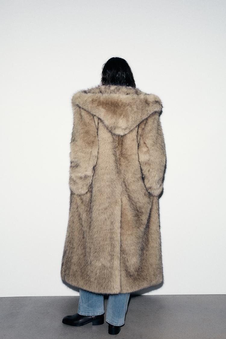 Faux fur coat with hoodie