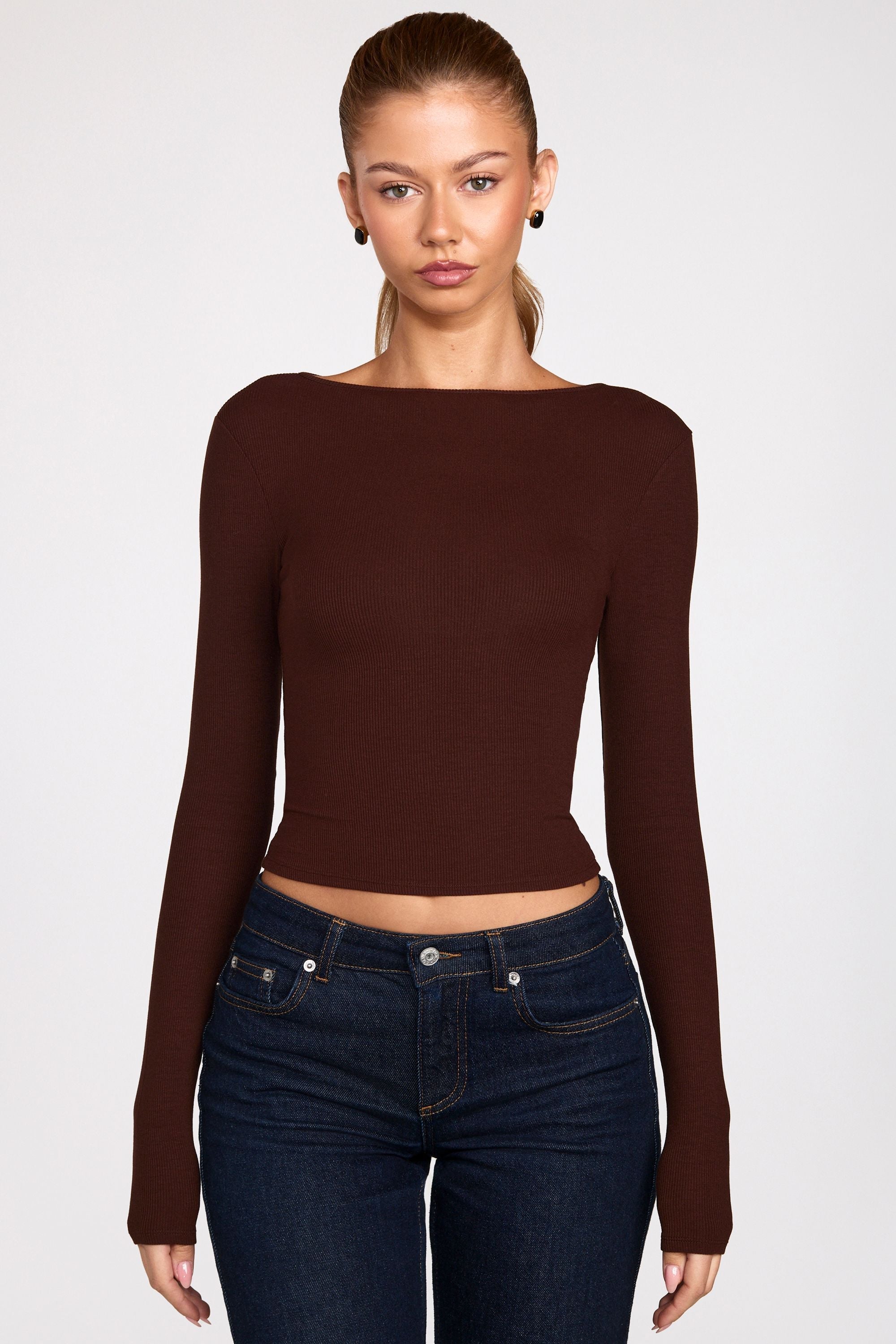Margaret Long-Sleeve Top in Chocolate Brown