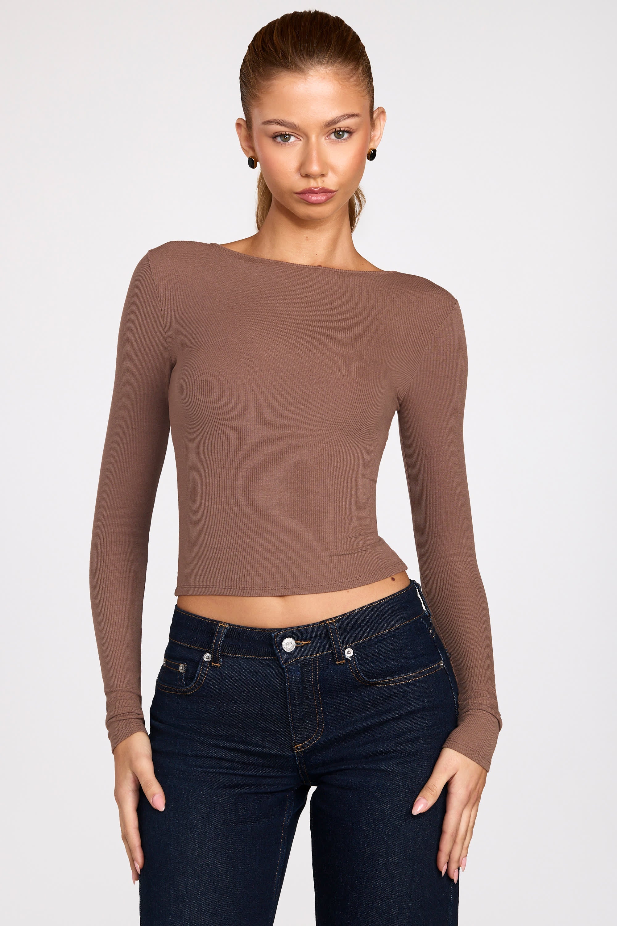 Charlotte Long-Sleeve Top in Mocha