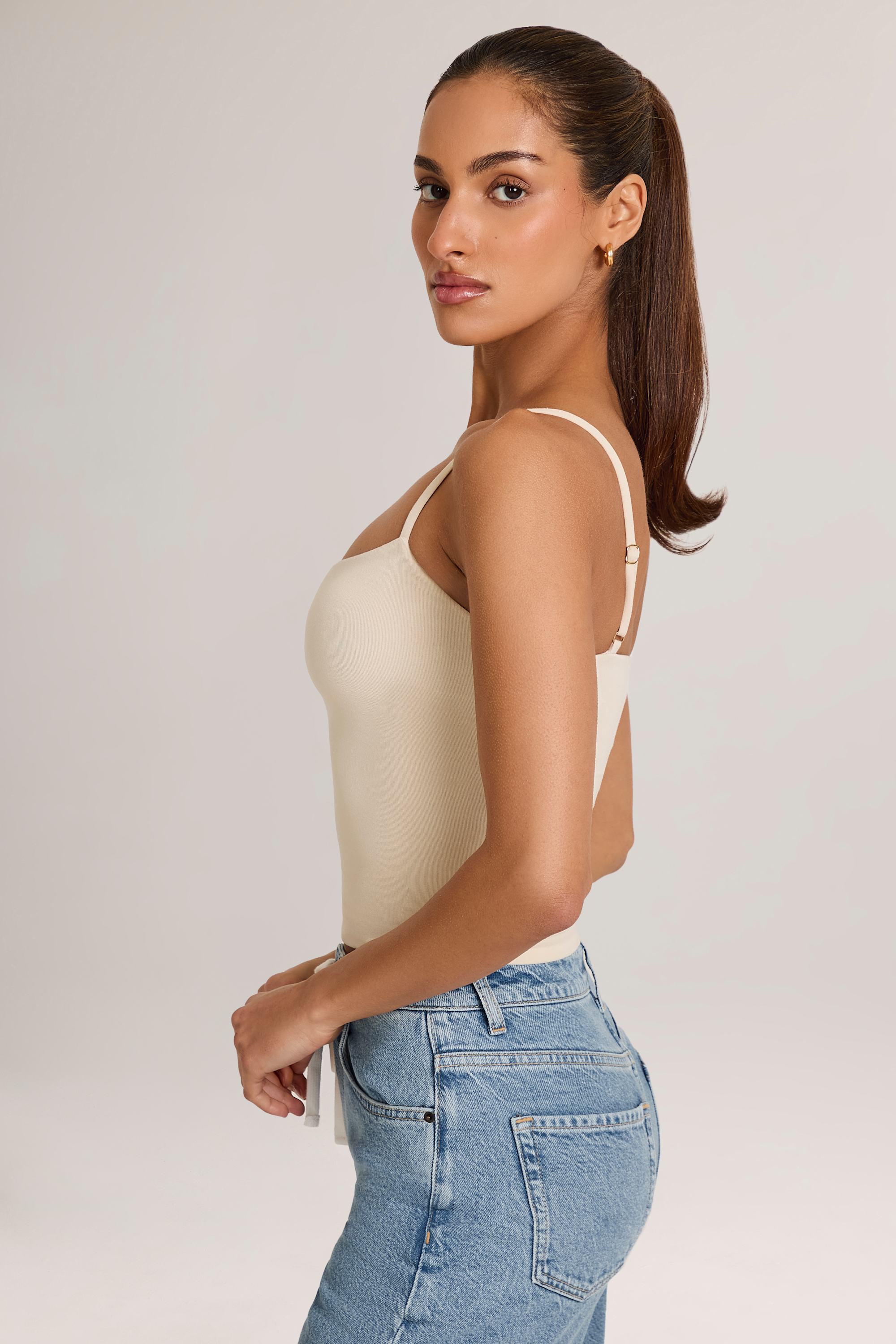 Neck Tank Top in Ivory