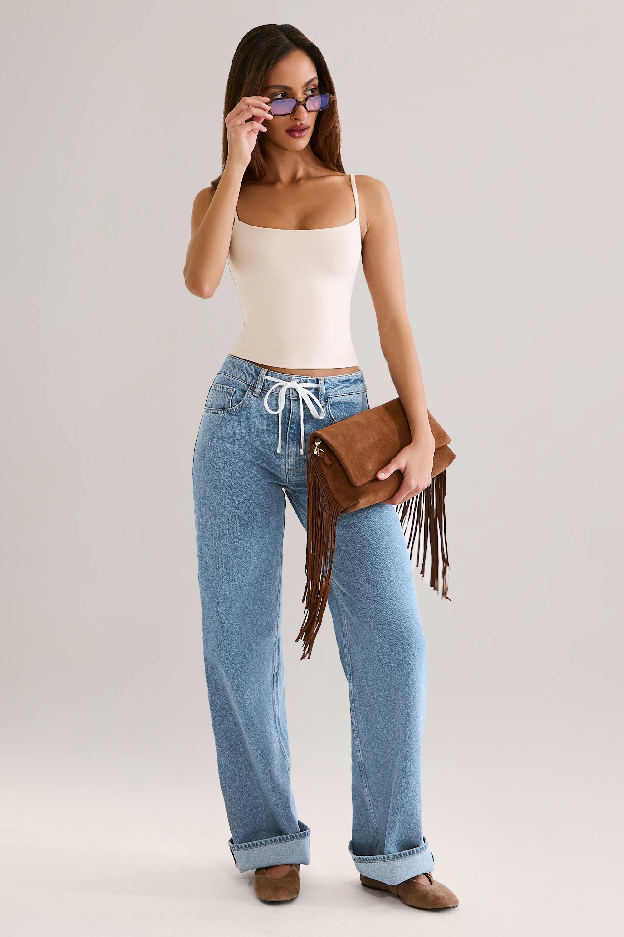 Neck Tank Top in Ivory