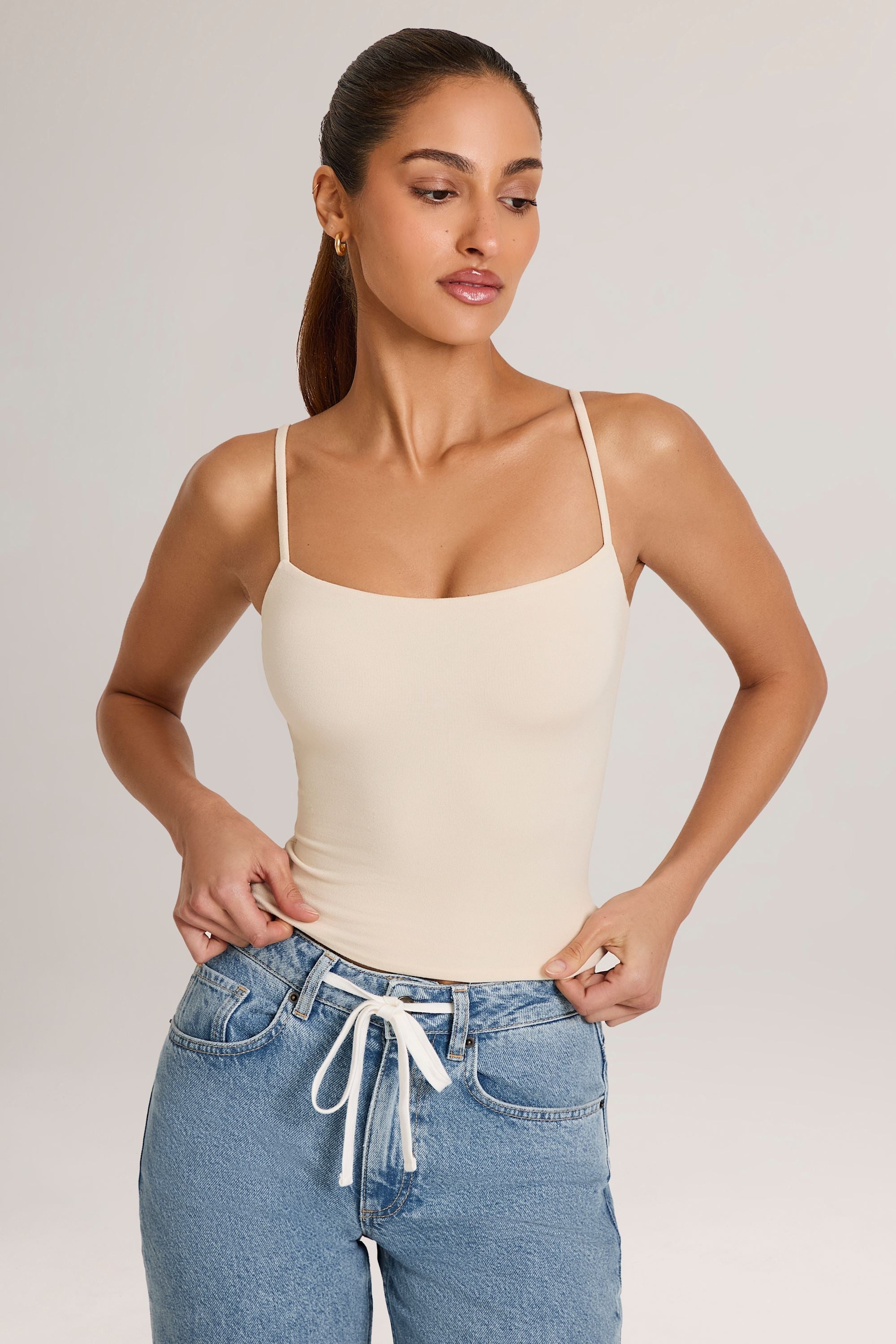 Neck Tank Top in Ivory