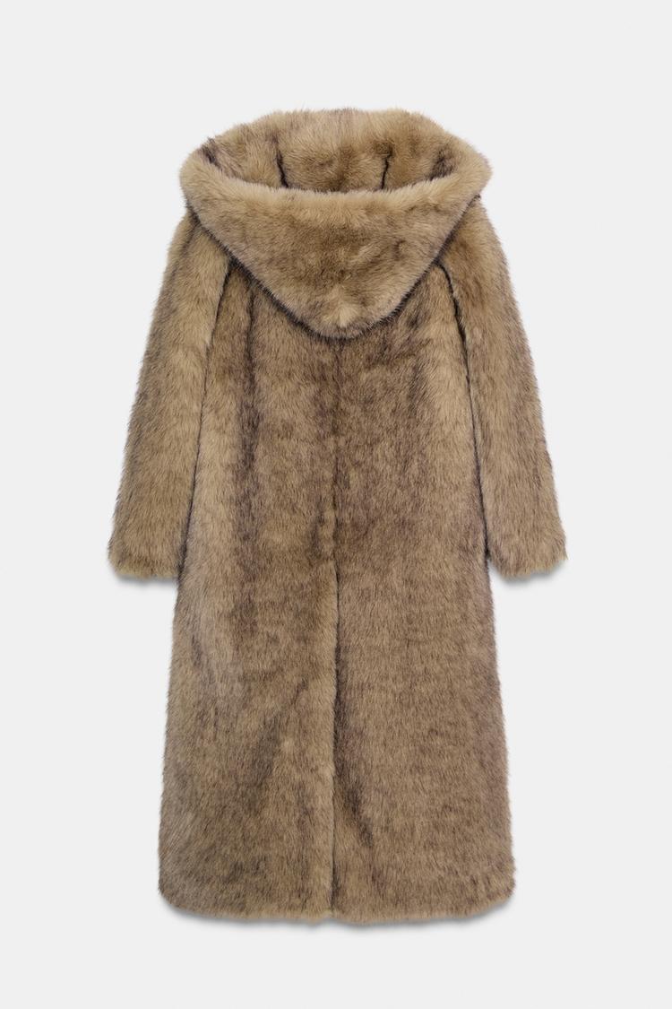Faux fur coat with  hoodie